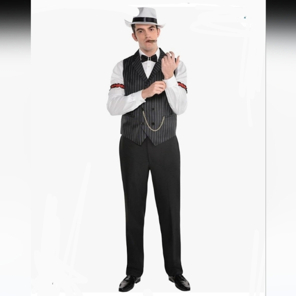 🆕 Adult Roaring 20's Stripe Gangster Vest S/M 42" or 48" to choose from - Picture 2 of 9
